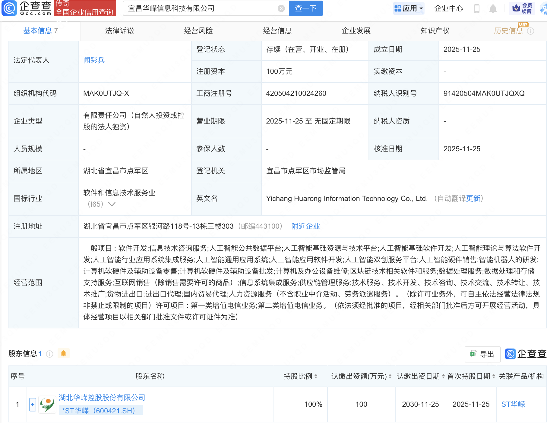*ST华嵘新设子公司,含多项AI相关业务